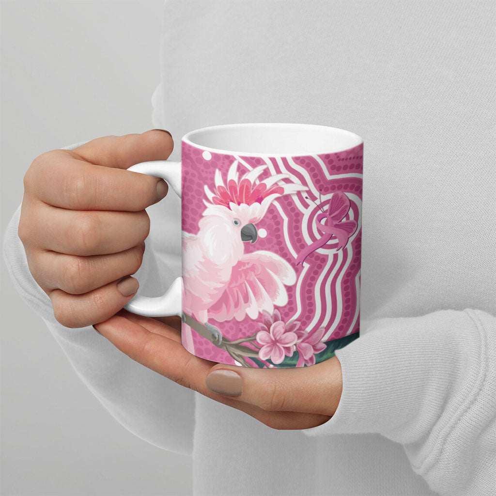 Australia Breast Cancer Support Ceramic Mug Pink Cockatoo Ribbon Aboriginal Art