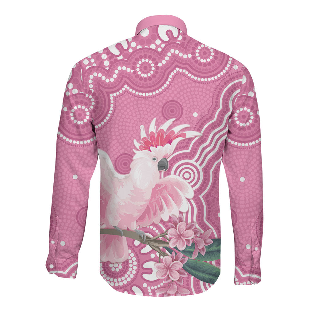 Australia Breast Cancer Support Long Sleeve Button Shirt Pink Cockatoo Ribbon Aboriginal Art