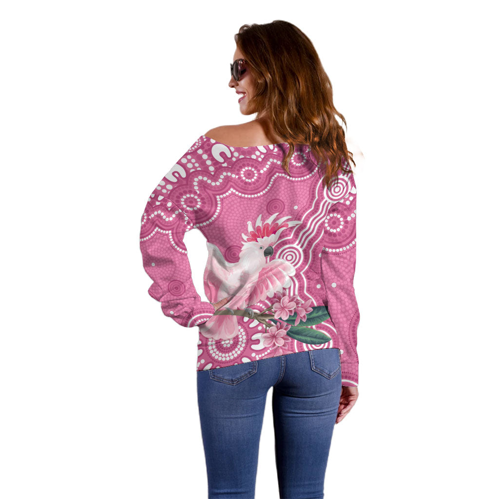 Australia Breast Cancer Support Off Shoulder Sweater Pink Cockatoo Ribbon Aboriginal Art