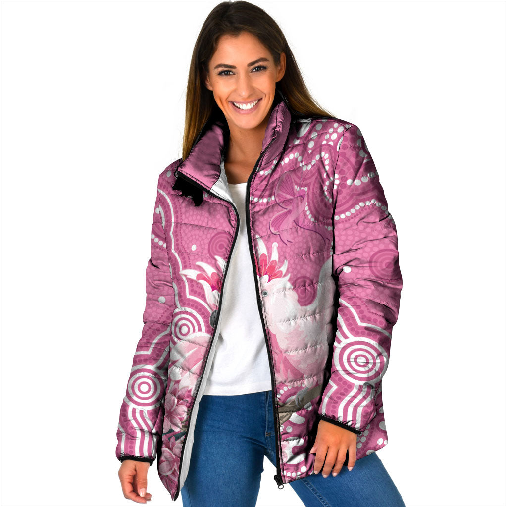 Australia Breast Cancer Support Padded Jacket Pink Cockatoo Ribbon Aboriginal Art