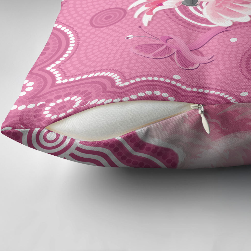 Australia Breast Cancer Support Pillow Cover Pink Cockatoo Ribbon Aboriginal Art