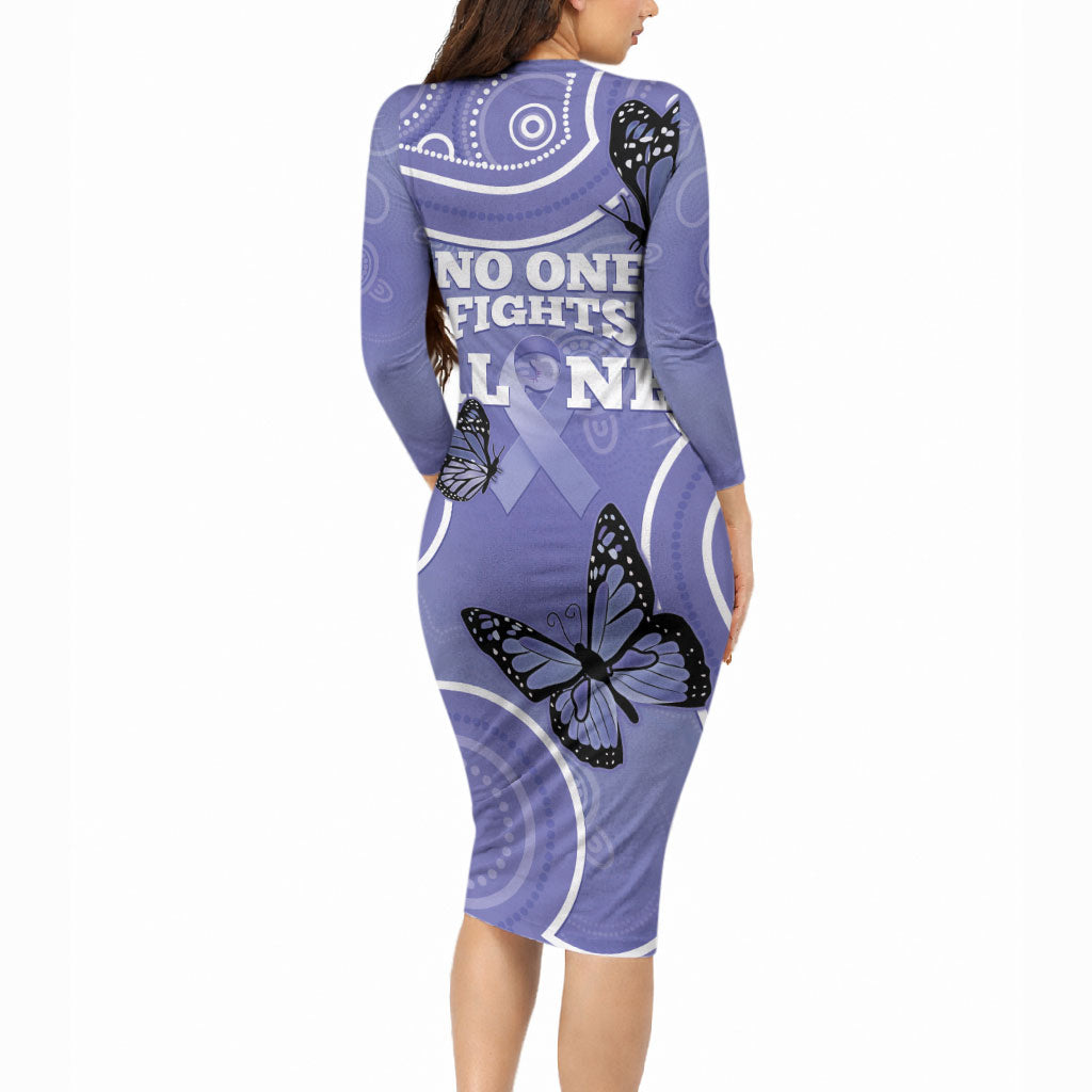 Australia Stomach Cancer Support Long Sleeve Bodycon Dress No One Fights Alone Aboriginal Art