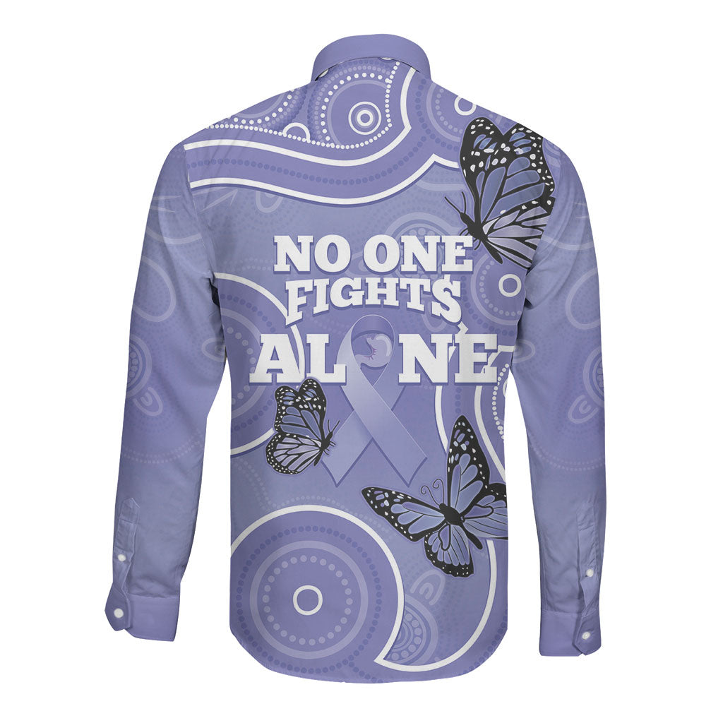 Australia Stomach Cancer Support Long Sleeve Button Shirt No One Fights Alone Aboriginal Art