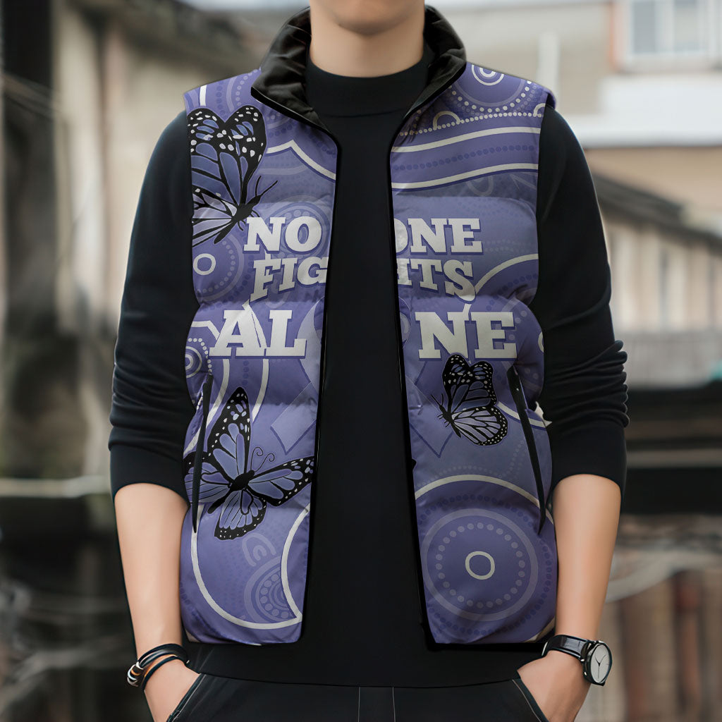 Australia Stomach Cancer Support Sleeveless Puffer Jacket No One Fights Alone Aboriginal Art