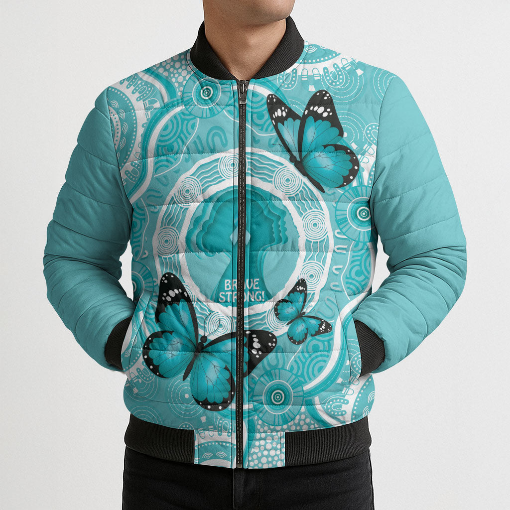 Australia Cervical Cancer Support Bomber Puffer Jacket Brave Strong Butterfly Aboriginal Art