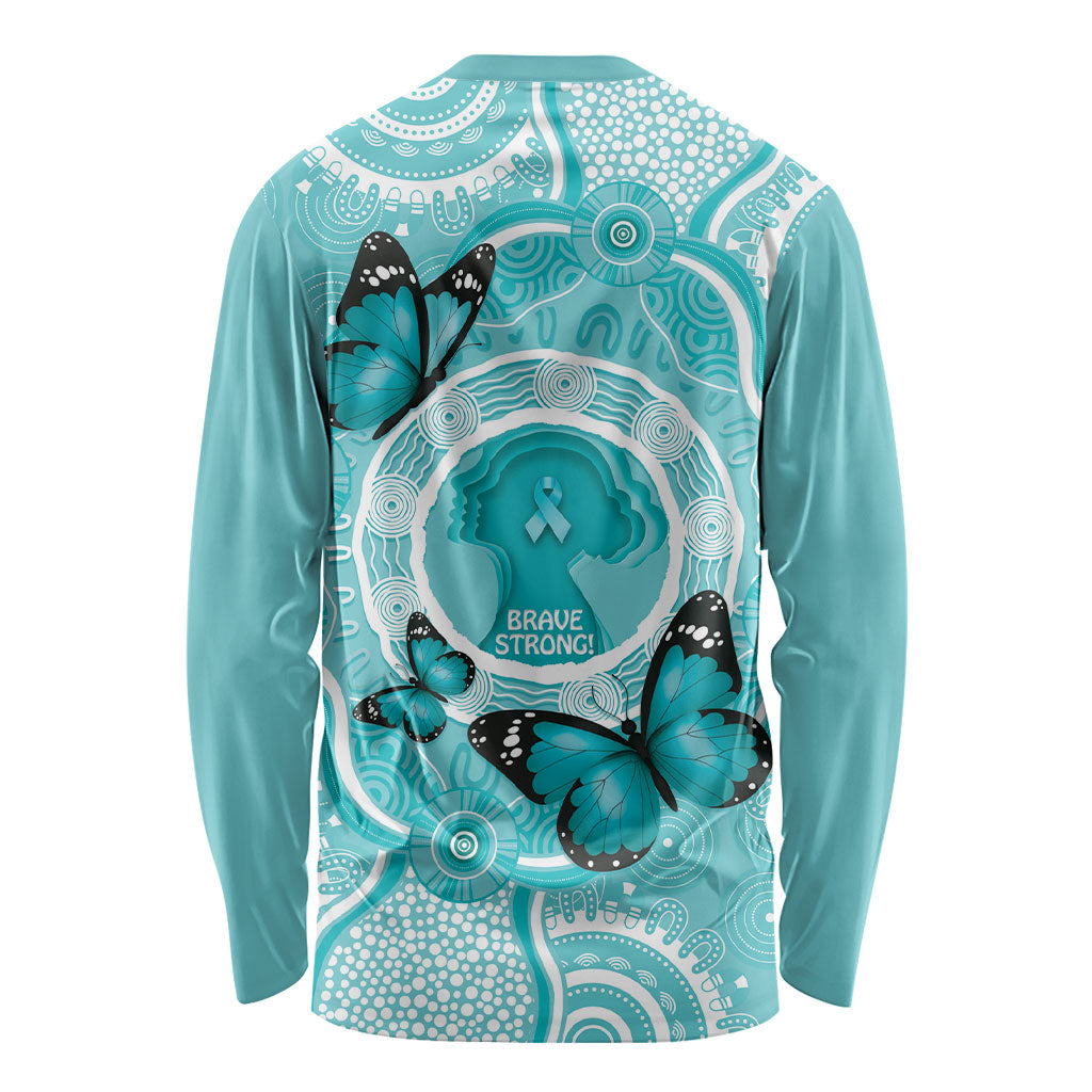 Australia Cervical Cancer Support Long Sleeve Shirt Brave Strong Butterfly Aboriginal Art