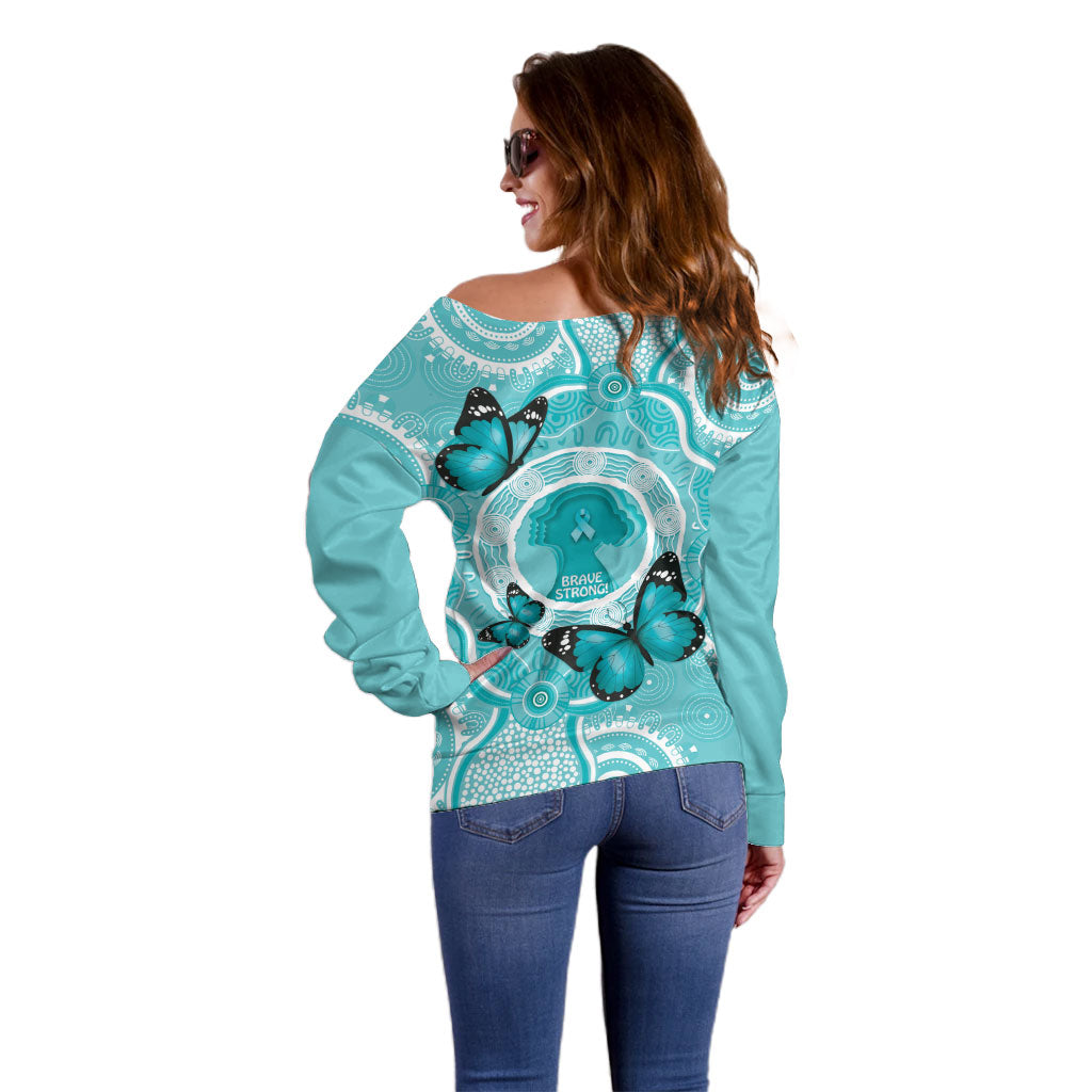 Australia Cervical Cancer Support Off Shoulder Sweater Brave Strong Butterfly Aboriginal Art