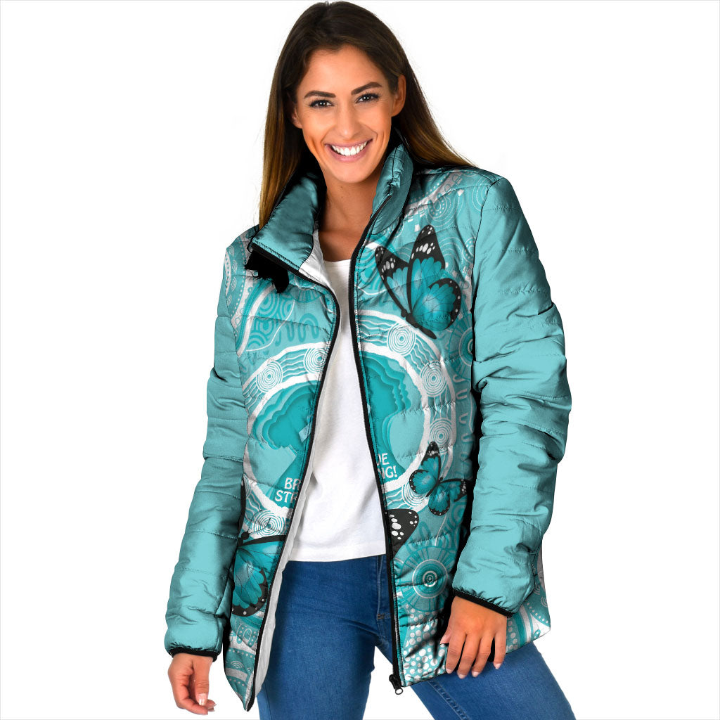 Australia Cervical Cancer Support Padded Jacket Brave Strong Butterfly Aboriginal Art