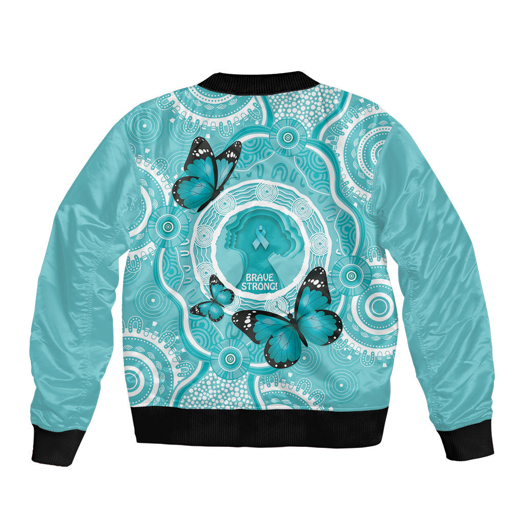 Australia Cervical Cancer Support Sleeve Zip Bomber Jacket Brave Strong Butterfly Aboriginal Art