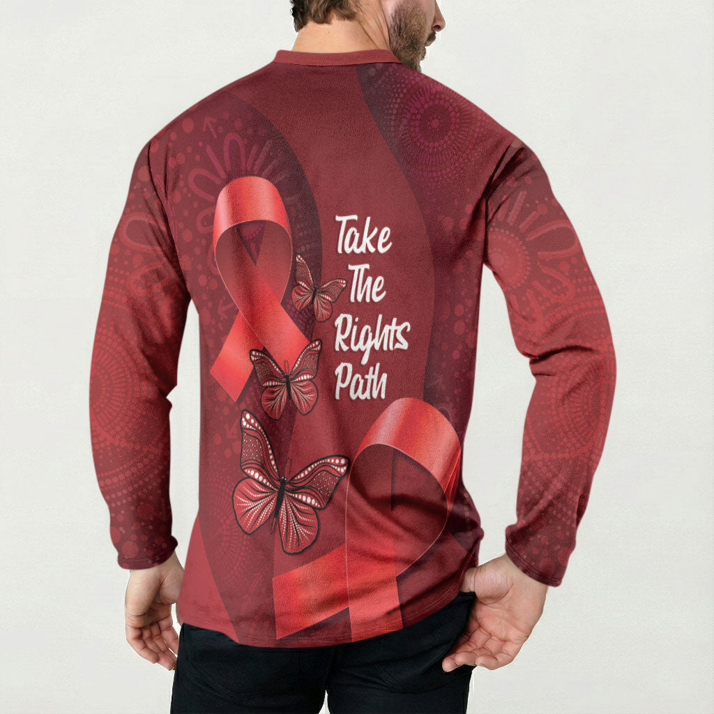 Australia AIDS Support Button Sweatshirt Take The Rights Path Aboriginal Art