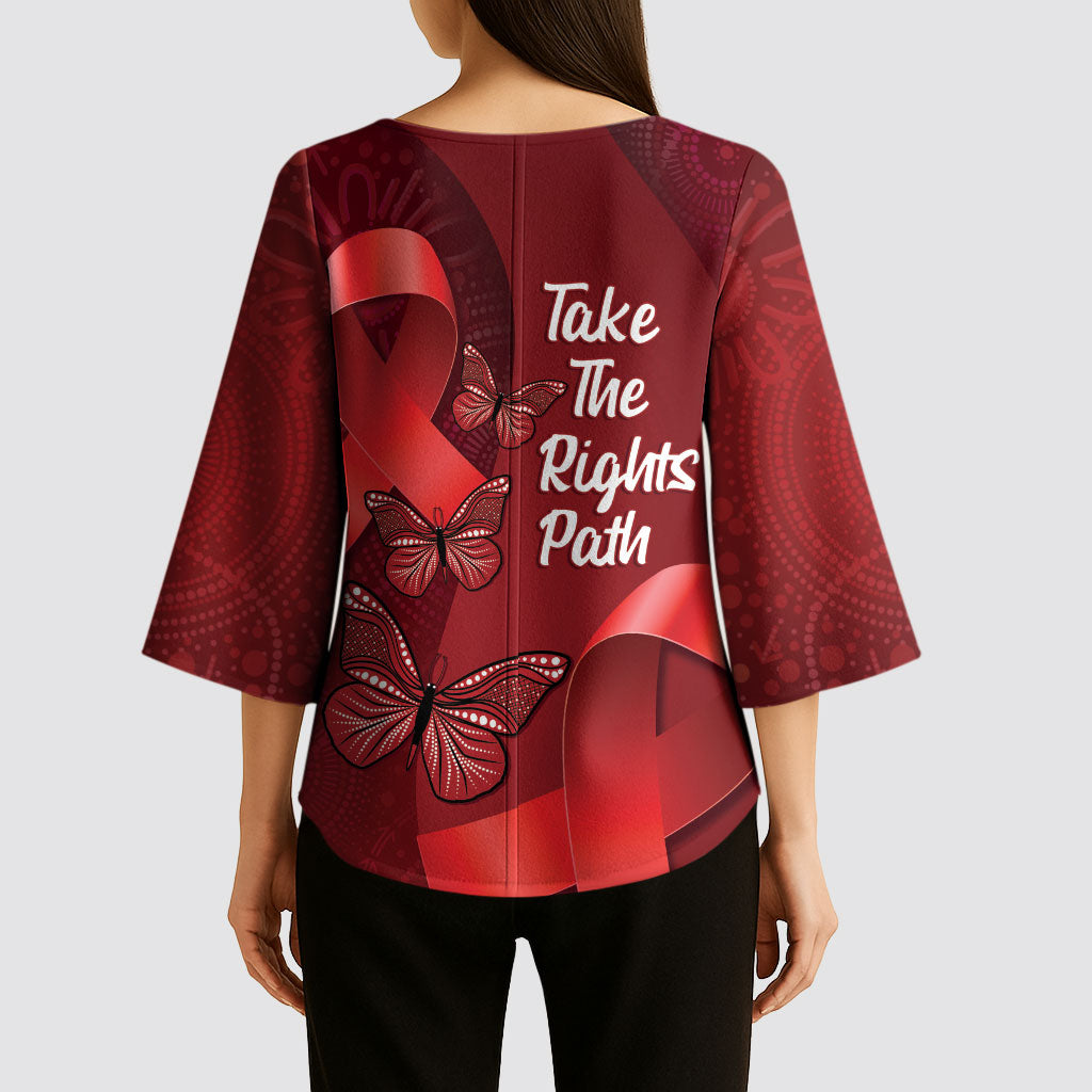 Australia AIDS Support Kimono Sleeve Blouse Take The Rights Path Aboriginal Art