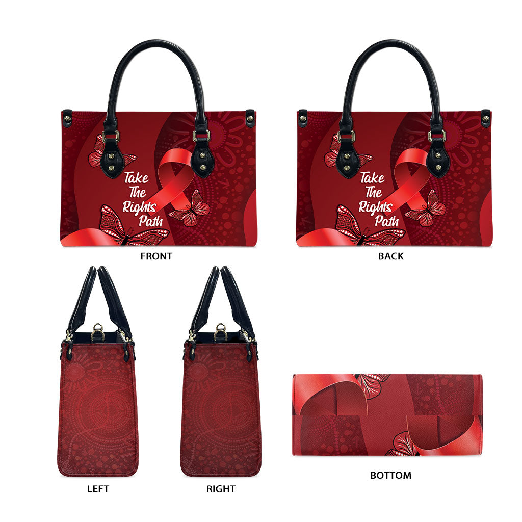 Australia AIDS Support Leather Bag Take The Rights Path Aboriginal Art