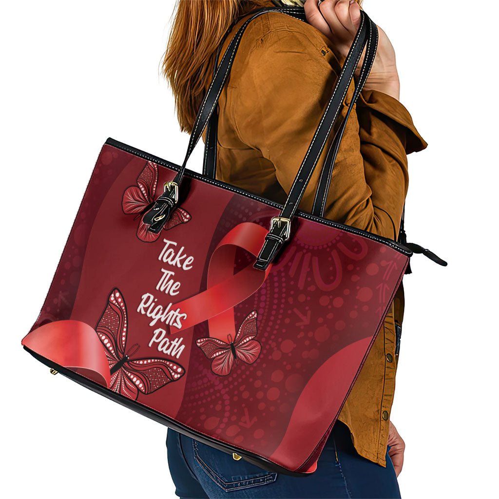 Australia AIDS Support Leather Tote Bag Take The Rights Path Aboriginal Art