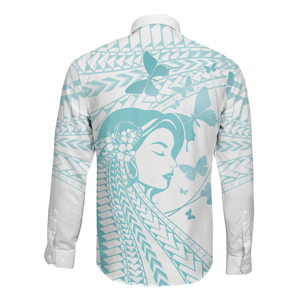 Polynesia Cervical Cancer Support Long Sleeve Button Shirt Polynesian Women Faith Hope Love