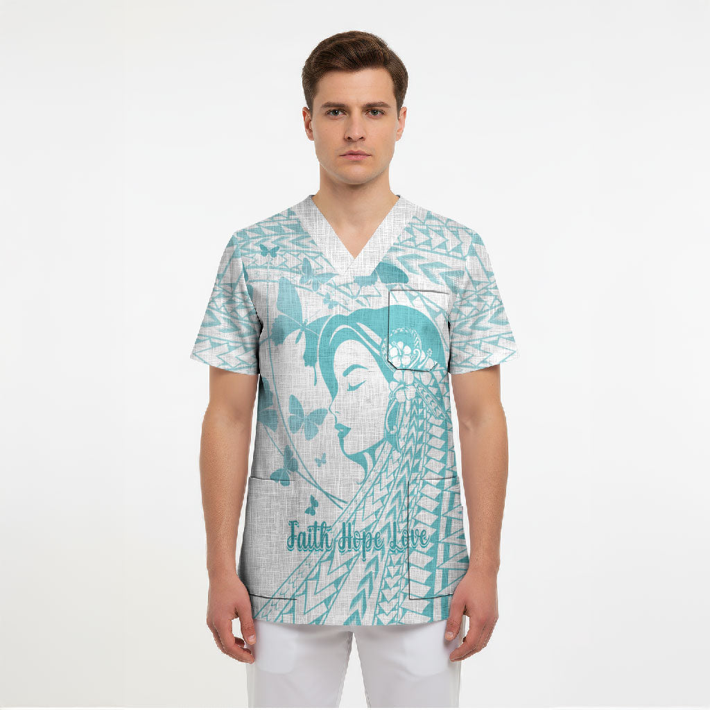 Polynesia Cervical Cancer Support Scrub Top Polynesian Women Faith Hope Love