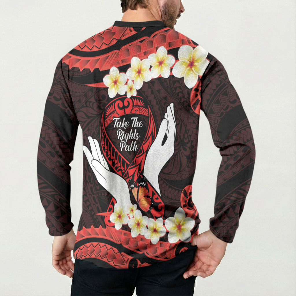 Polynesia AIDS Support Button Sweatshirt Take The Rights Path Polynesian Pattern