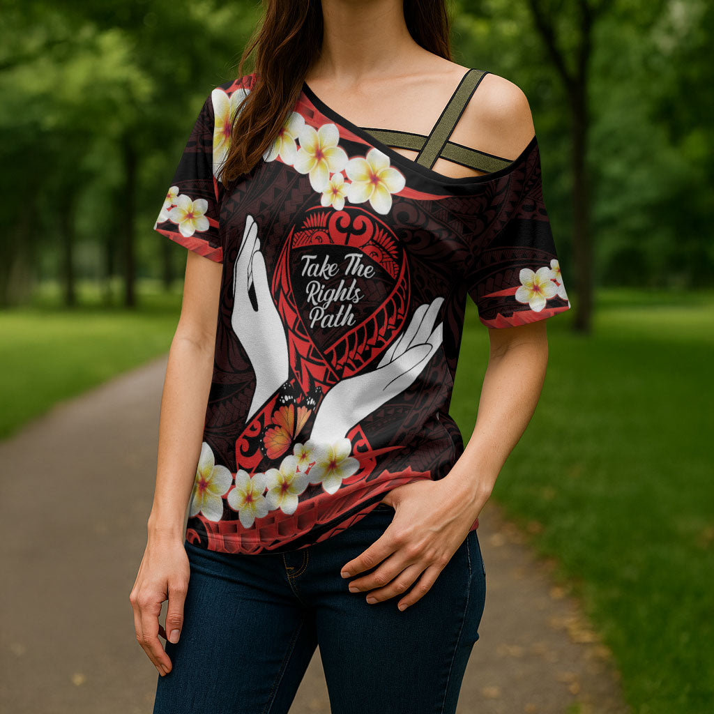 Polynesia AIDS Support Cross Shoulder Shirt Take The Rights Path Polynesian Pattern