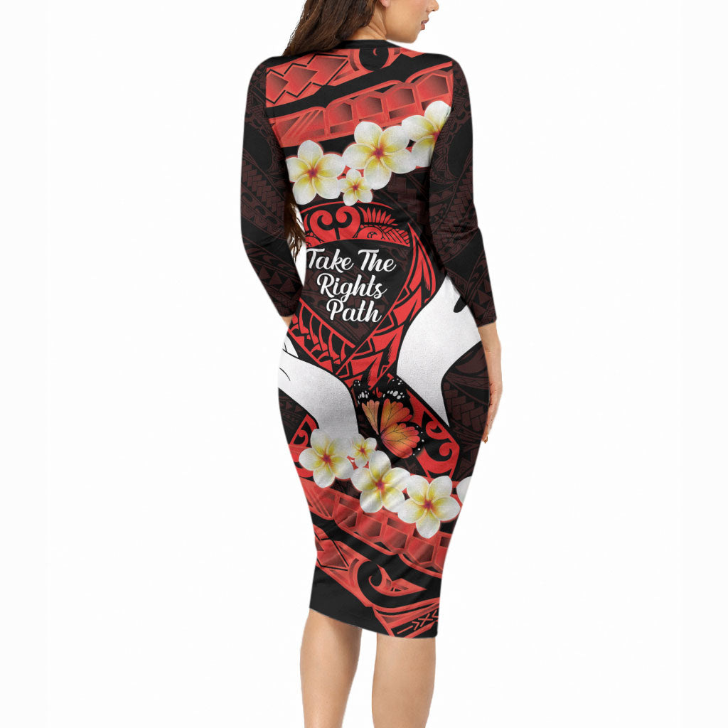 Polynesia AIDS Support Long Sleeve Bodycon Dress Take The Rights Path Polynesian Pattern