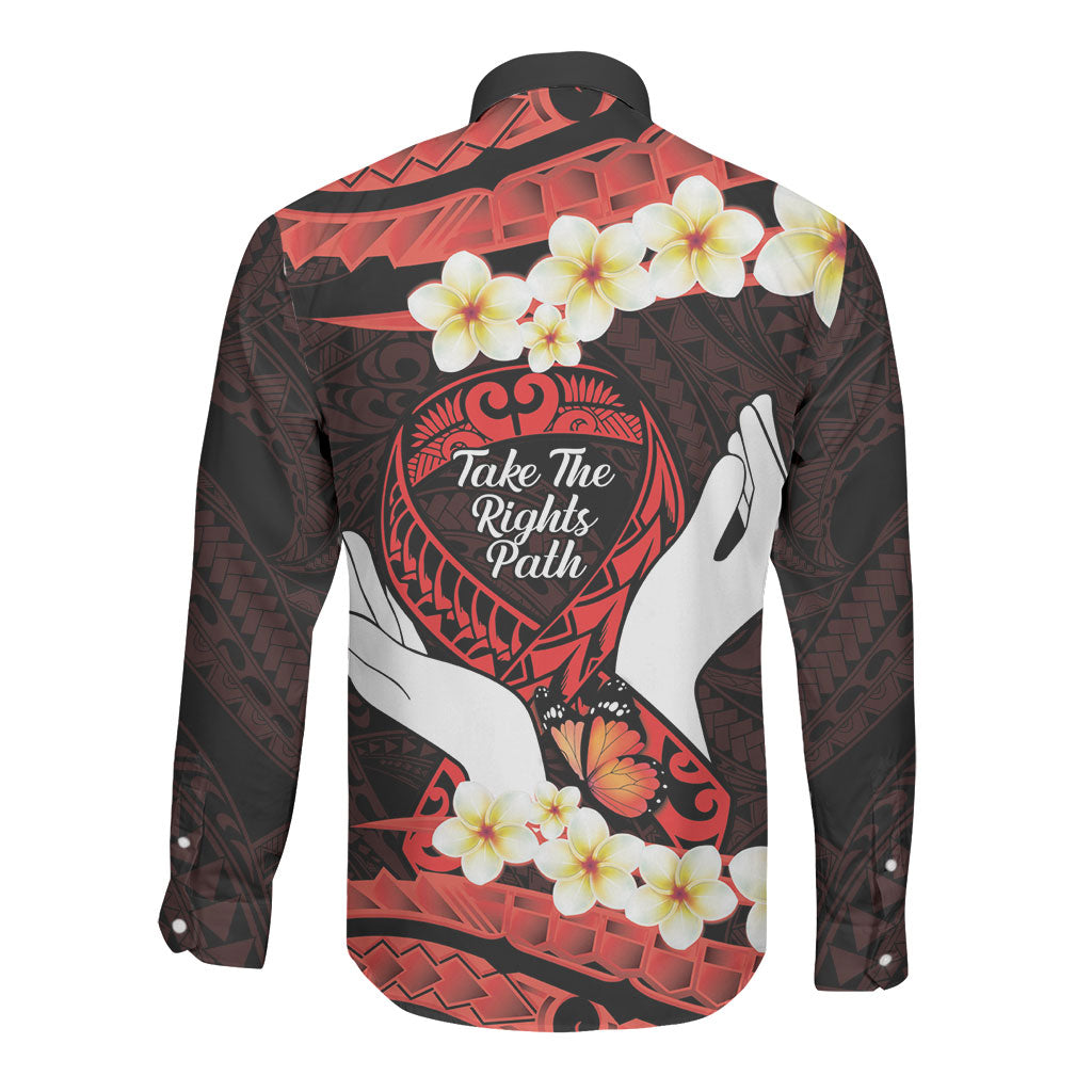 Polynesia AIDS Support Long Sleeve Button Shirt Take The Rights Path Polynesian Pattern