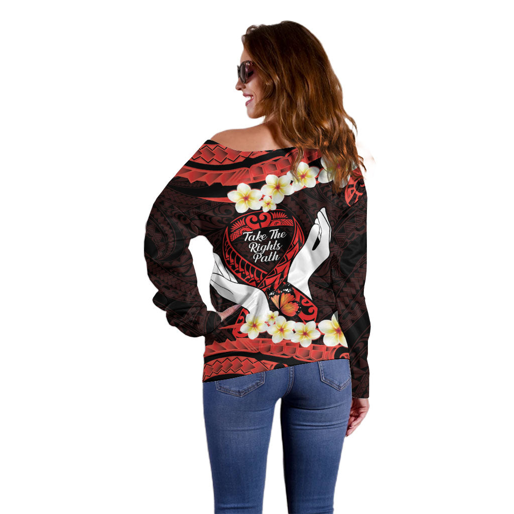Polynesia AIDS Support Off Shoulder Sweater Take The Rights Path Polynesian Pattern