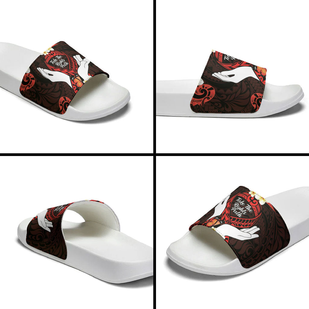 Polynesia AIDS Support Slide Sandals Take The Rights Path Polynesian Pattern