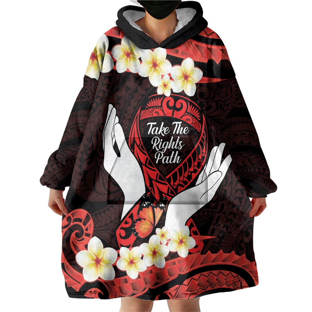 Polynesia AIDS Support Wearable Blanket Hoodie Take The Rights Path Polynesian Pattern