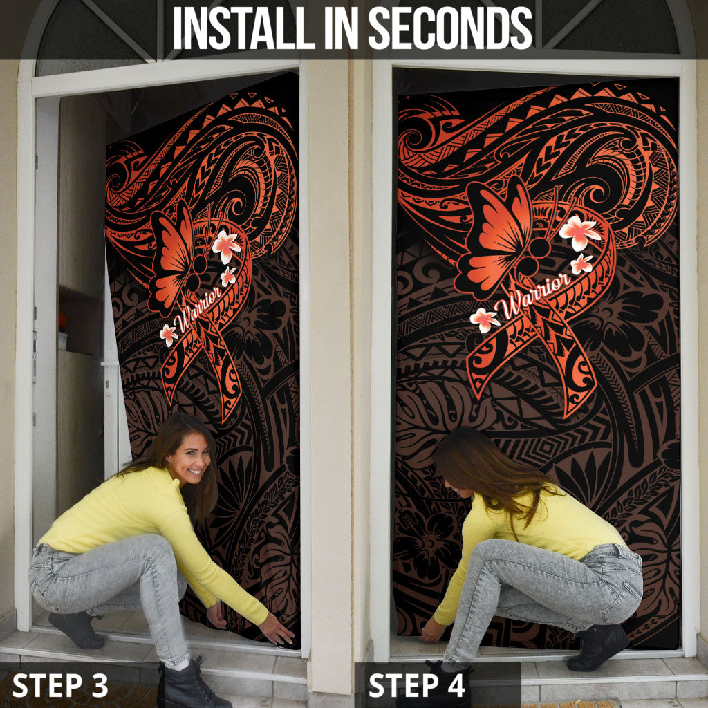 Polynesia Leukemia Warrior Door Cover Butterfly Polynesian Orange Ribbon