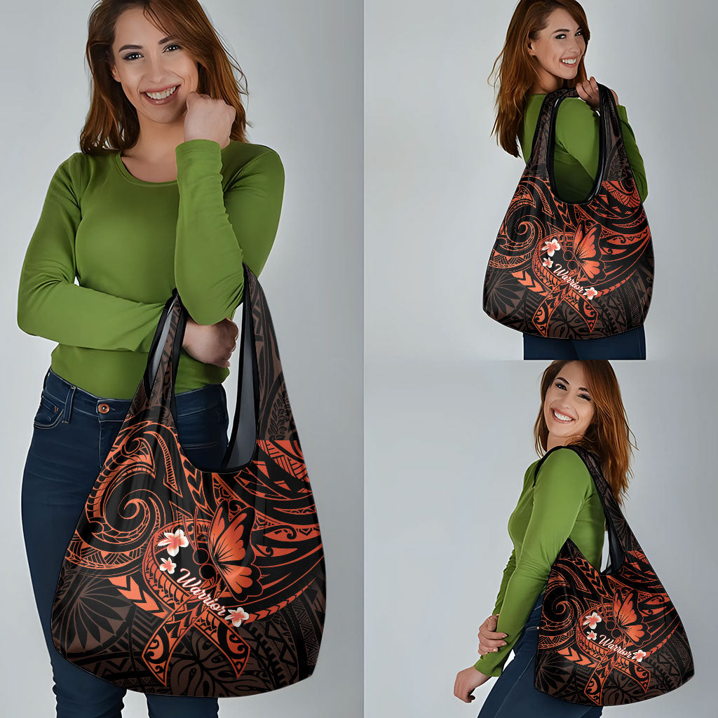 Polynesia Leukemia Warrior Grocery Bag Butterfly Polynesian Orange Ribbon