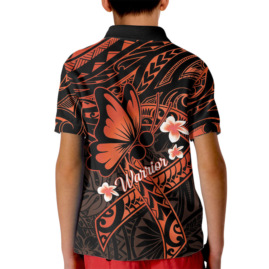 Polynesia Leukemia Warrior Kid Polo Shirt Butterfly Polynesian Orange Ribbon