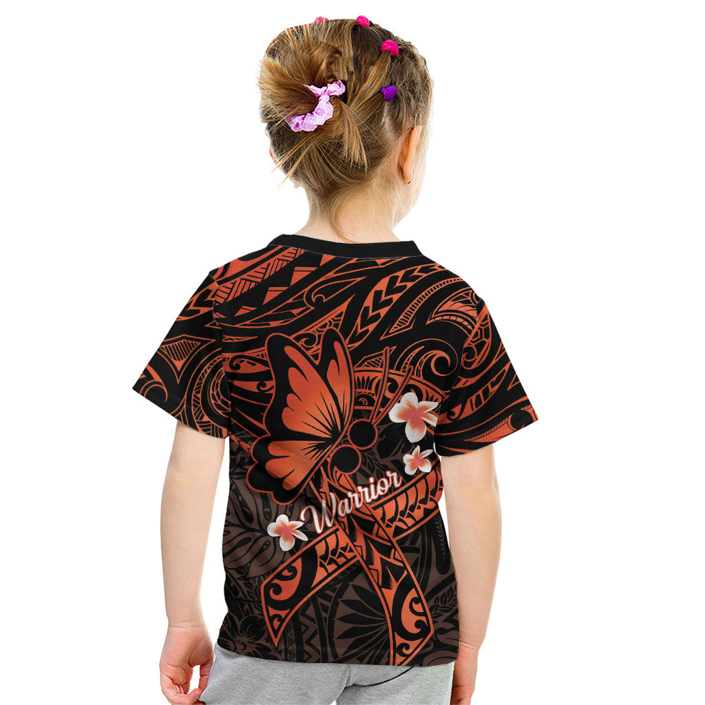 Polynesia Leukemia Warrior Kid T Shirt Butterfly Polynesian Orange Ribbon