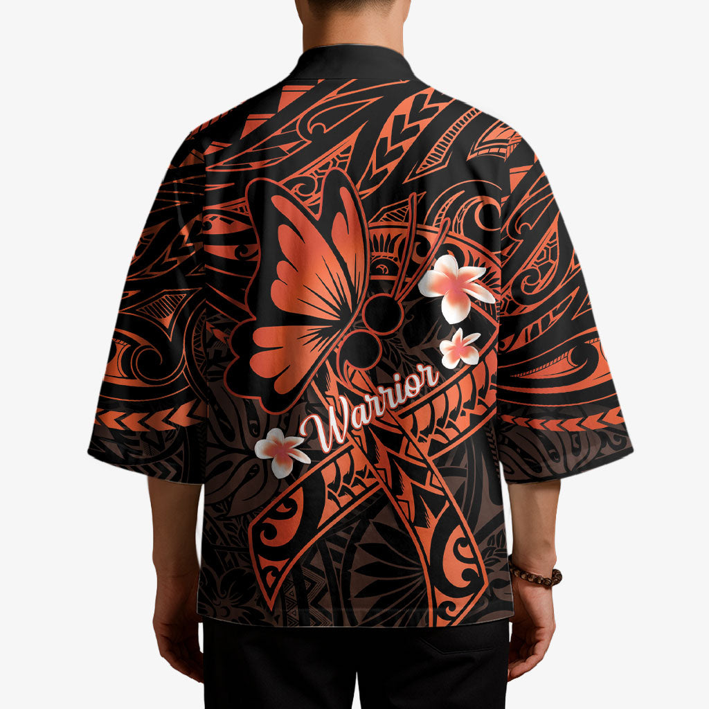Polynesia Leukemia Warrior Kimono Butterfly Polynesian Orange Ribbon