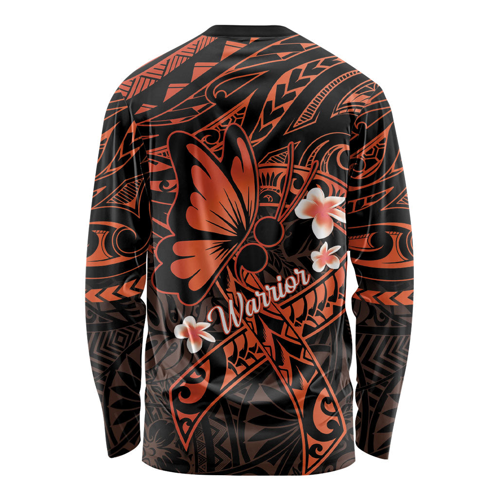 Polynesia Leukemia Warrior Long Sleeve Shirt Butterfly Polynesian Orange Ribbon
