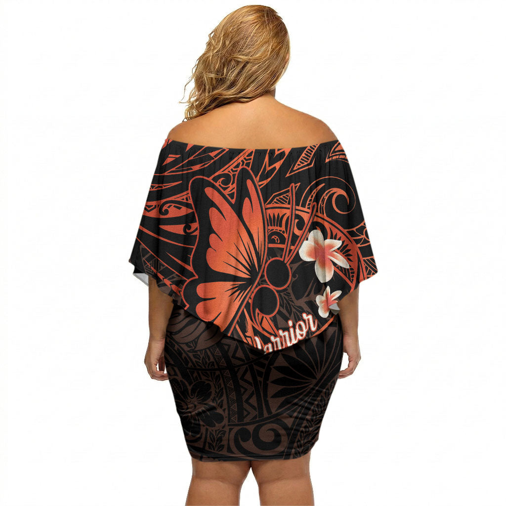 Polynesia Leukemia Warrior Off Shoulder Short Dress Butterfly Polynesian Orange Ribbon