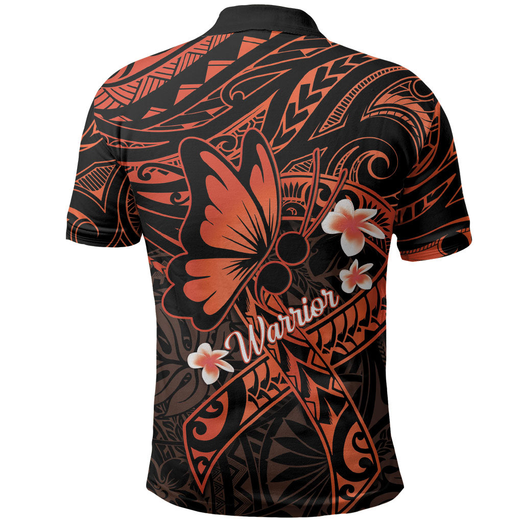 Polynesia Leukemia Warrior Polo Shirt Butterfly Polynesian Orange Ribbon