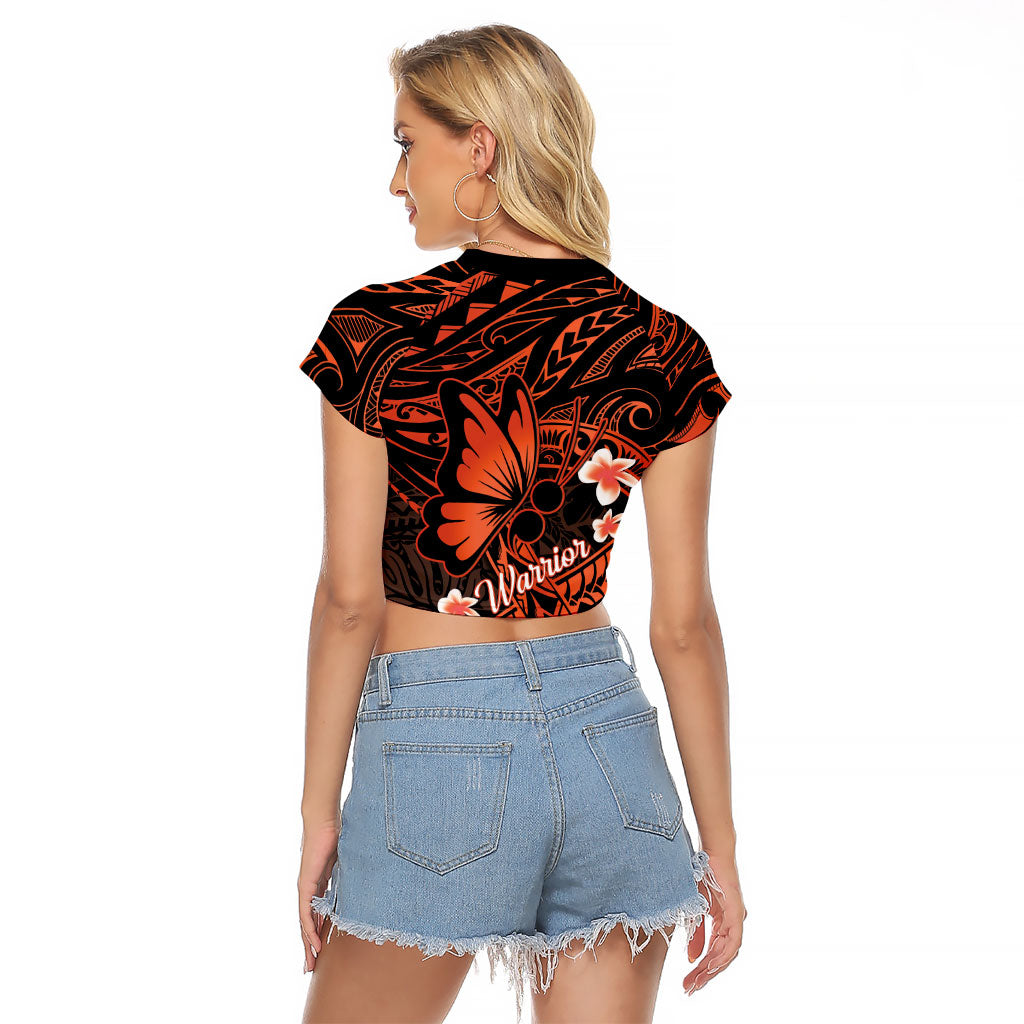 Polynesia Leukemia Warrior Raglan Cropped T Shirt Butterfly Polynesian Orange Ribbon