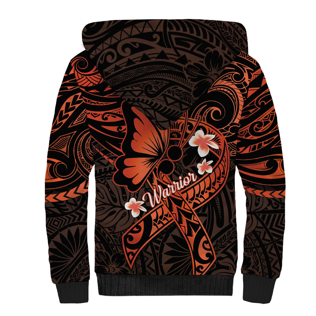 Polynesia Leukemia Warrior Sherpa Hoodie Butterfly Polynesian Orange Ribbon