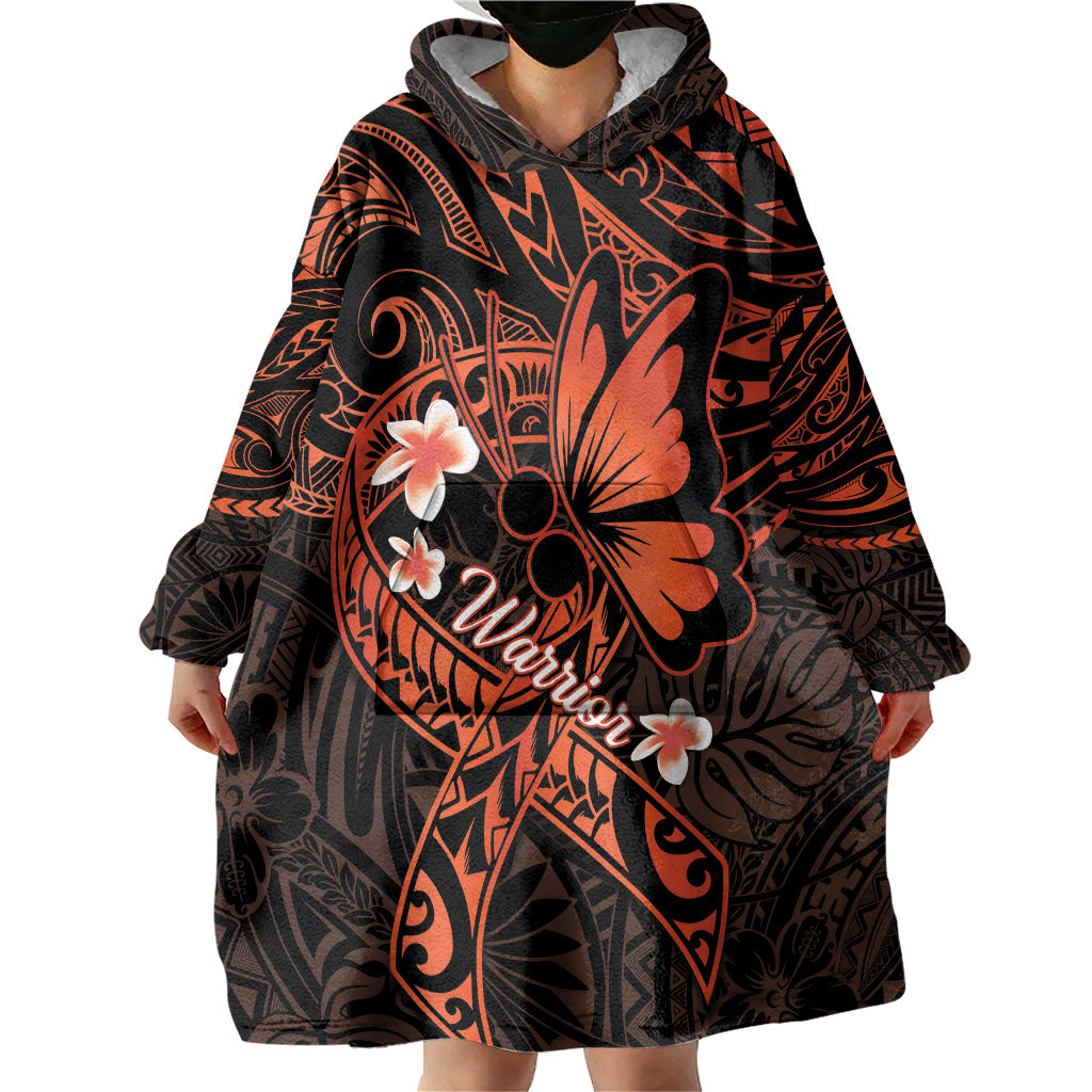 Polynesia Leukemia Warrior Wearable Blanket Hoodie Butterfly Polynesian Orange Ribbon