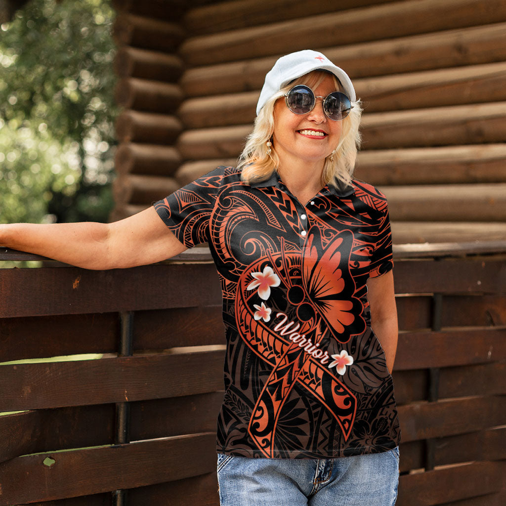 Polynesia Leukemia Warrior Women Polo Shirt Butterfly Polynesian Orange Ribbon