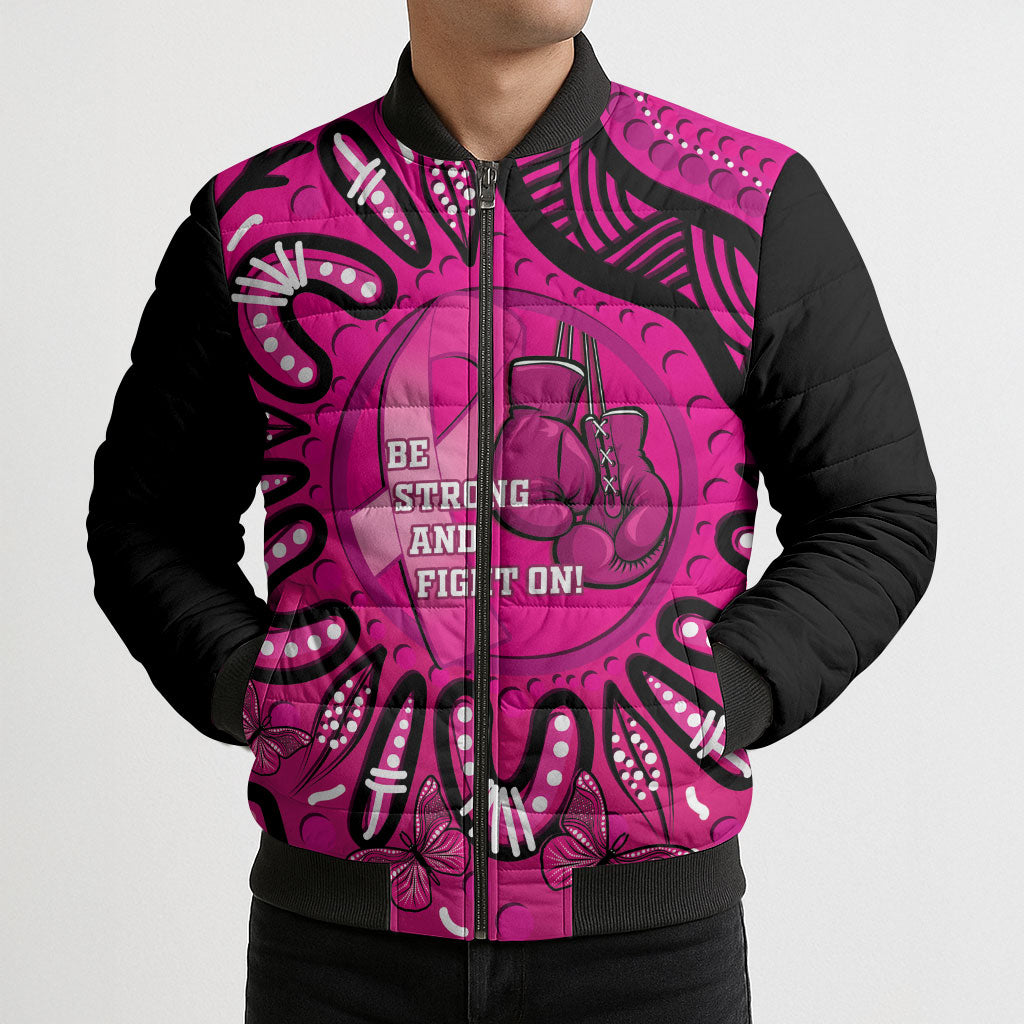 Personalised Australia Breast Cancer Bomber Puffer Jacket Pink Boxing Ribbon Be Strong And Fight On