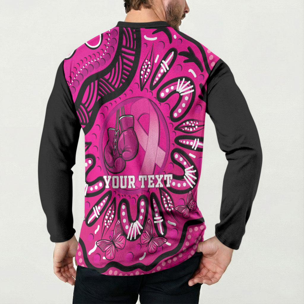 Personalised Australia Breast Cancer Button Sweatshirt Pink Boxing Ribbon Be Strong And Fight On