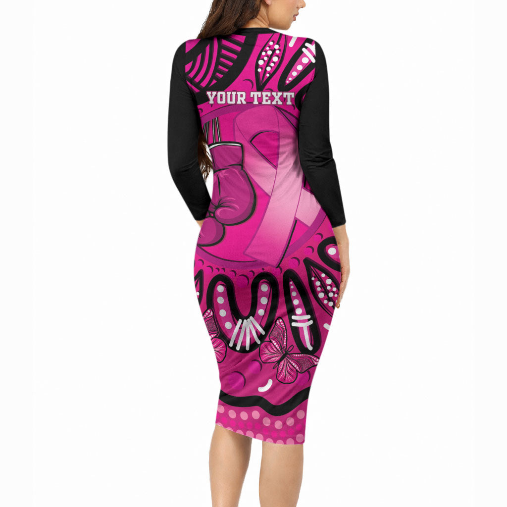 Personalised Australia Breast Cancer Long Sleeve Bodycon Dress Pink Boxing Ribbon Be Strong And Fight On
