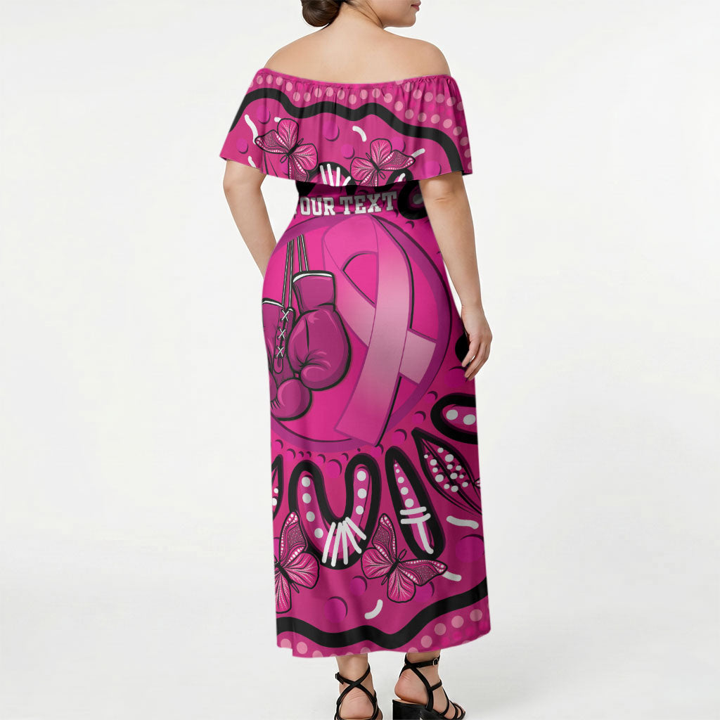 Personalised Australia Breast Cancer Off Shoulder Maxi Dress Pink Boxing Ribbon Be Strong And Fight On