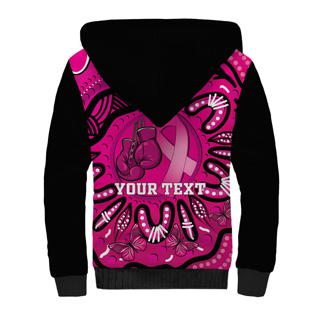 Personalised Australia Breast Cancer Sherpa Hoodie Pink Boxing Ribbon Be Strong And Fight On