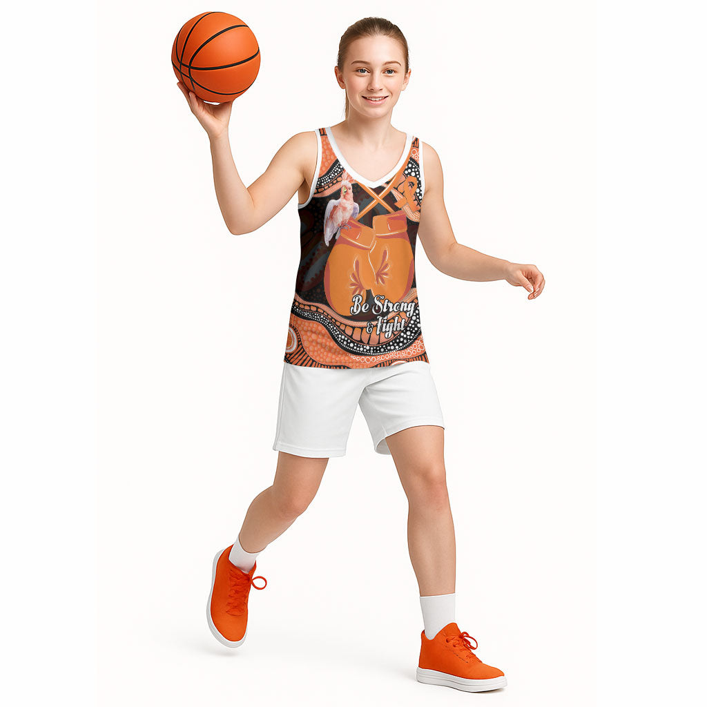 Personalised Australia Leukemia Support Basketball Jersey Aussie Cockatoo Fight Boxing Gloves Aboriginal Art