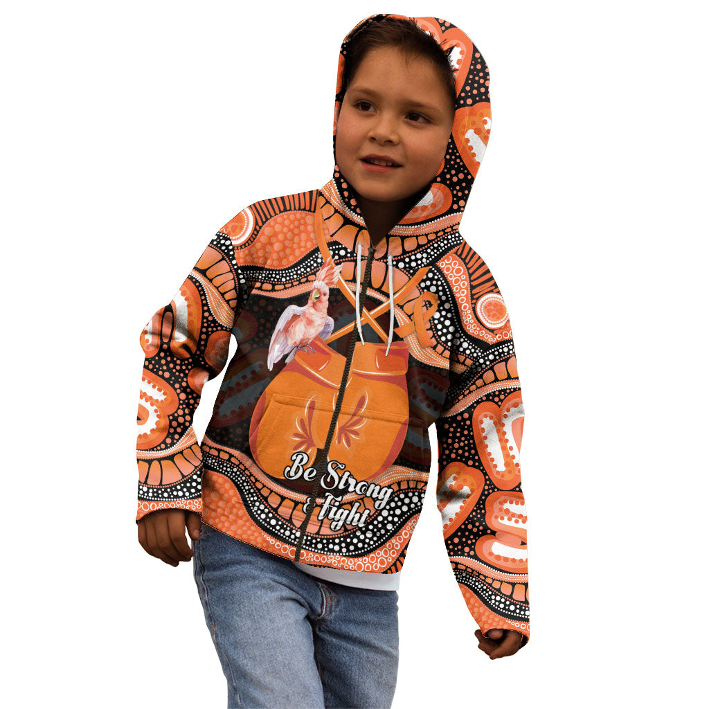 Personalised Australia Leukemia Support Kid Hoodie Aussie Cockatoo Fight Boxing Gloves Aboriginal Art