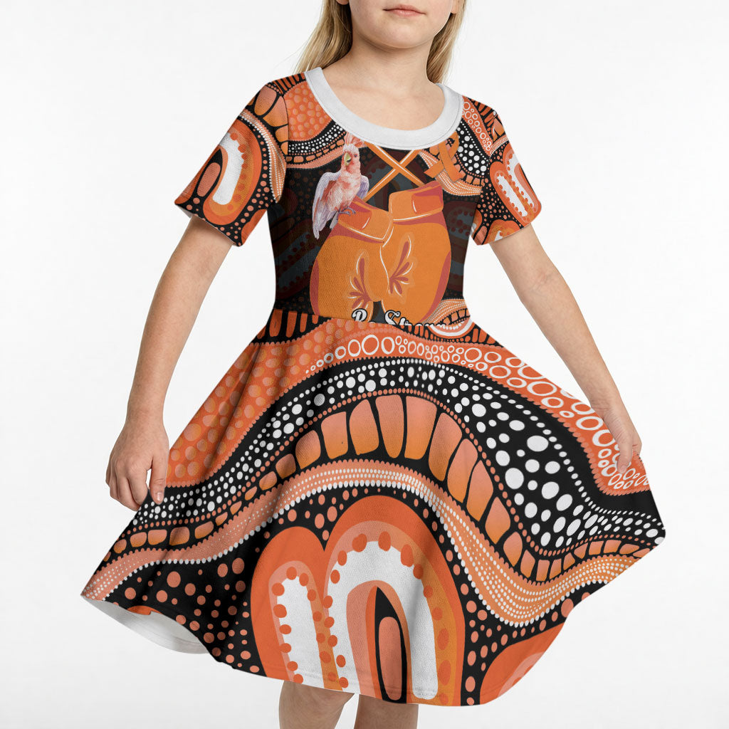 Personalised Australia Leukemia Support Kid Short Sleeve Dress Aussie Cockatoo Fight Boxing Gloves Aboriginal Art