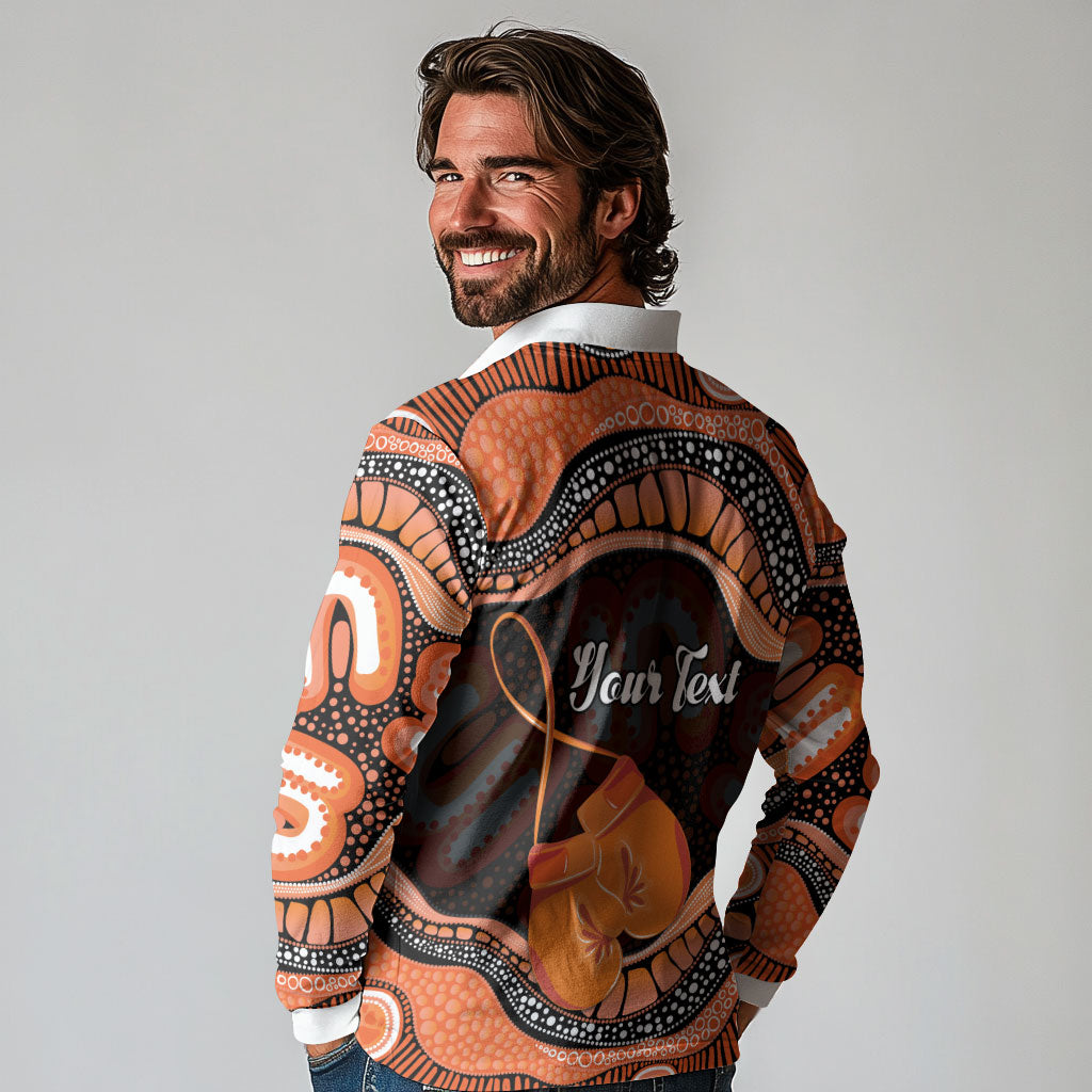 Personalised Australia Leukemia Support Long Sleeve Polo Shirt Aussie Cockatoo Fight Boxing Gloves Aboriginal Art