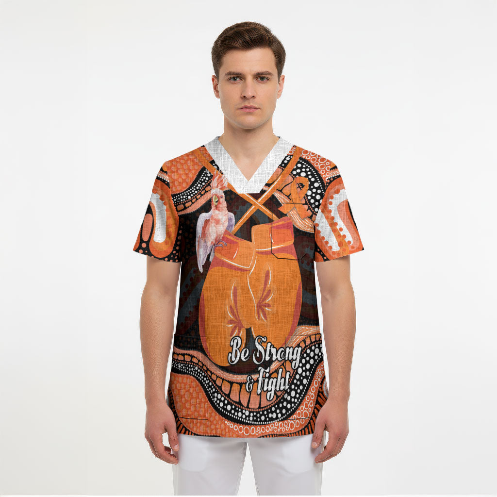 Personalised Australia Leukemia Support Scrub Top Aussie Cockatoo Fight Boxing Gloves Aboriginal Art
