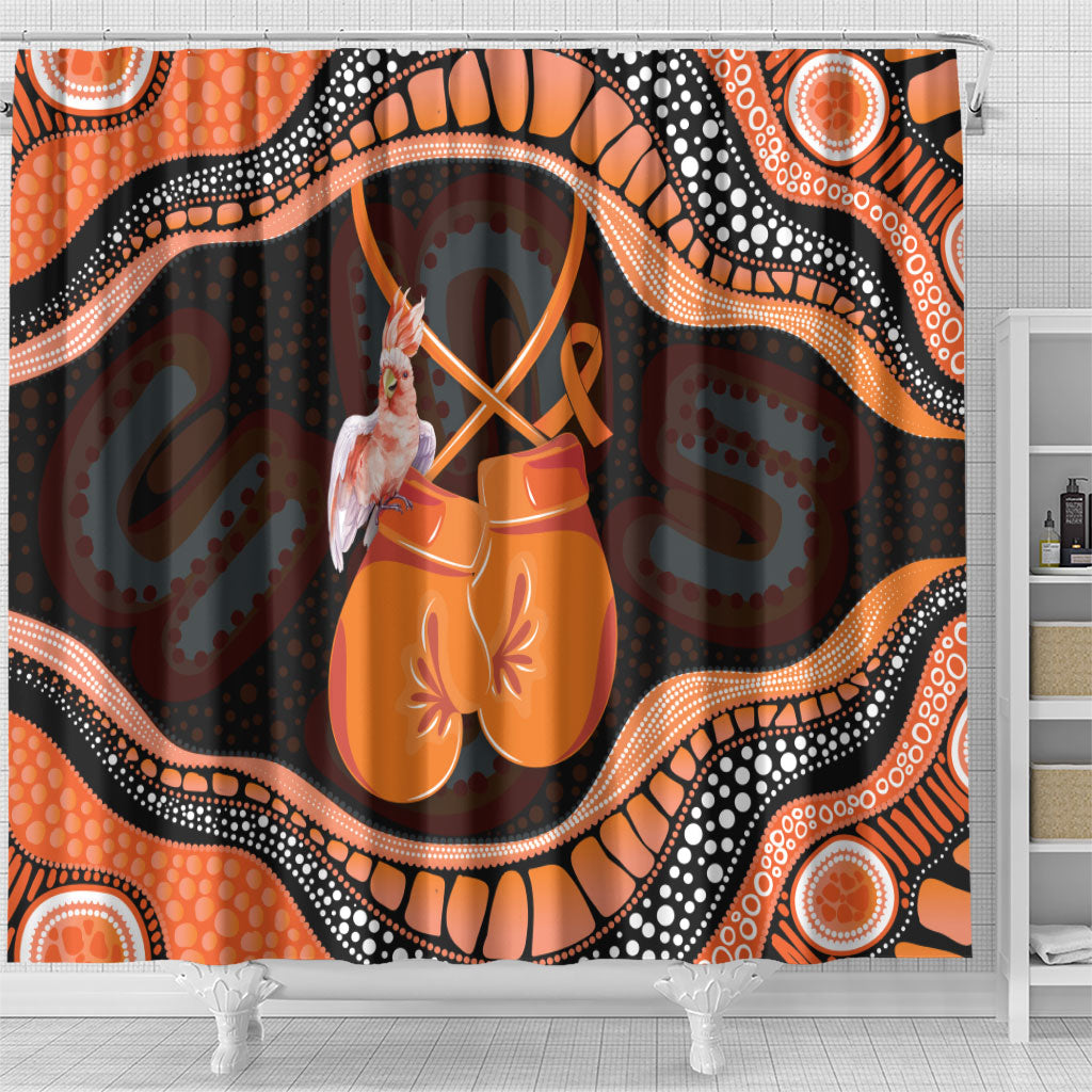 Australia Leukemia Support Shower Curtain Aussie Cockatoo Fight Boxing Gloves Aboriginal Art