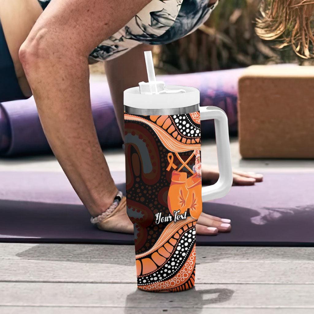 Personalised Australia Leukemia Support Tumbler With Handle Aussie Cockatoo Fight Boxing Gloves Aboriginal Art